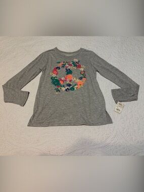 Mudd Girls Long Sleeve Gray & Floral Peace Sign Tee-NWT-Size 12